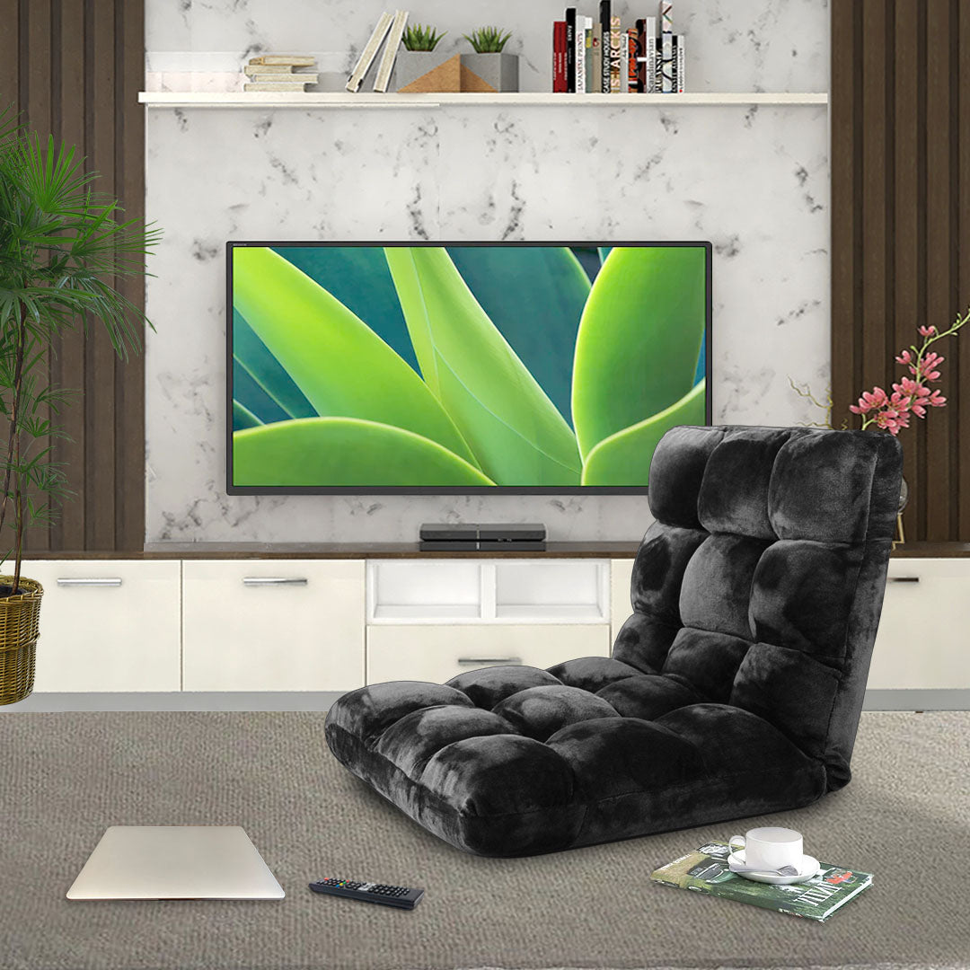 SOGA Floor Recliner Folding Lounge Sofa Futon Couch Folding Chair Cushion Black-2