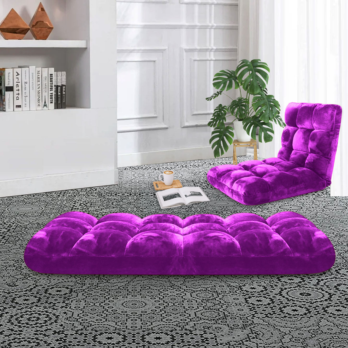 SOGA Floor Recliner Folding Lounge Sofa Futon Couch Folding Chair Cushion Purple-3