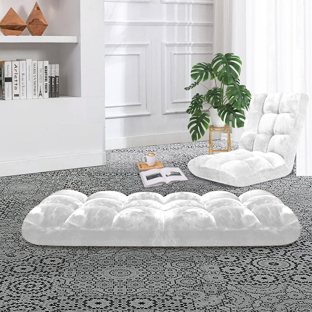 SOGA Floor Recliner Folding Lounge Sofa Futon Couch Folding Chair Cushion White-3