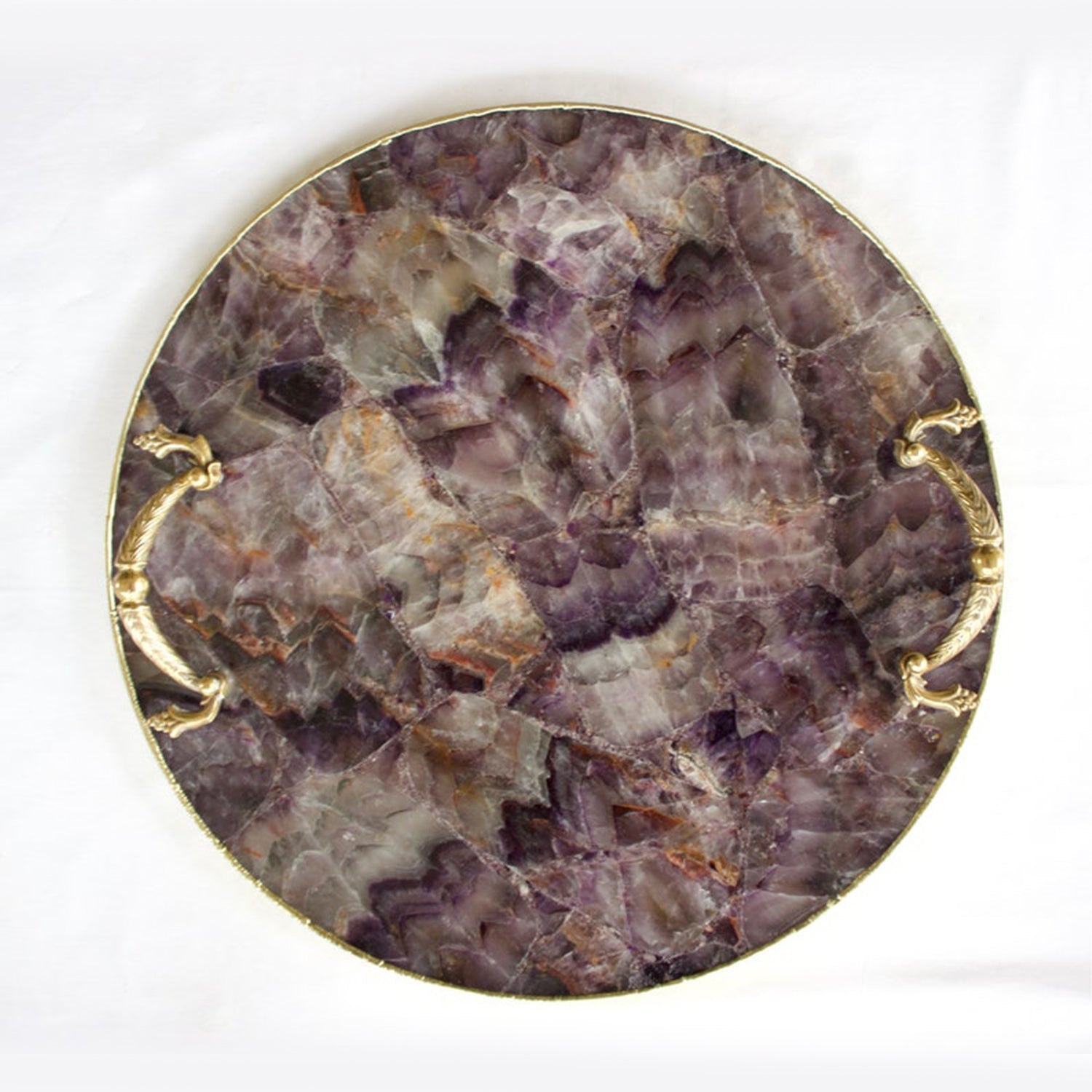 Amethyst Agate Serving Tray With Brass Handles | Circular-0