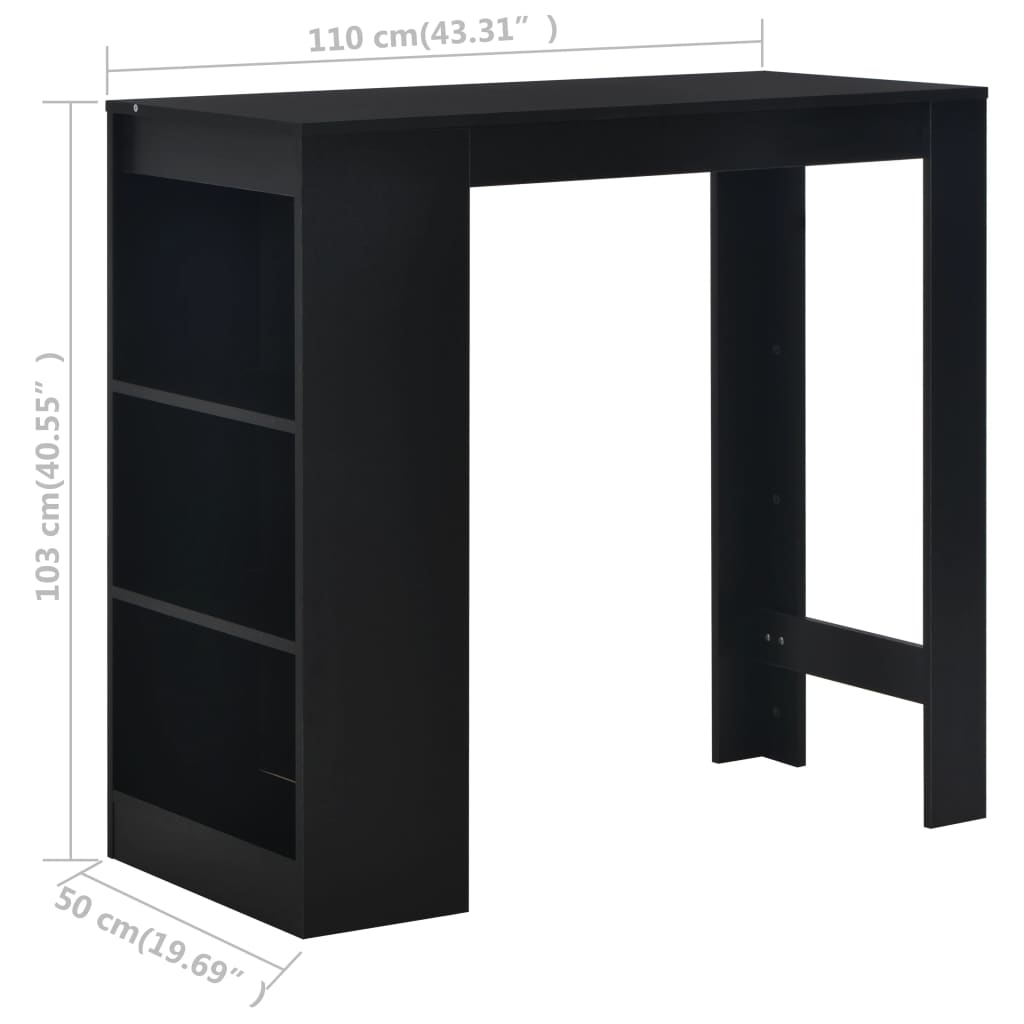 NNEVL Bar Table with Shelf Black 110x50x103 cm-4
