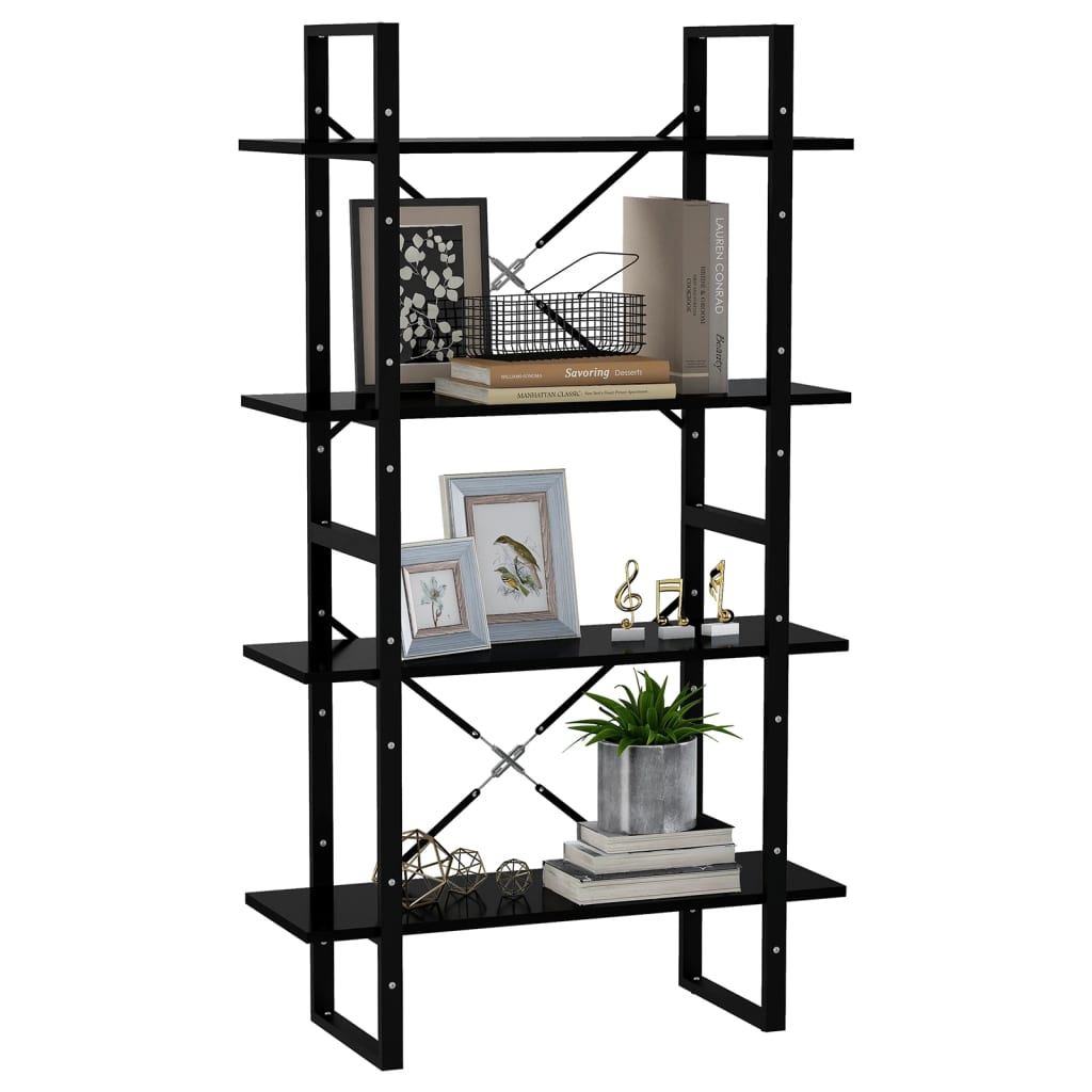 NNEVL 4-Tier Book Cabinet Black 80x30x140 cm Chipboard-3